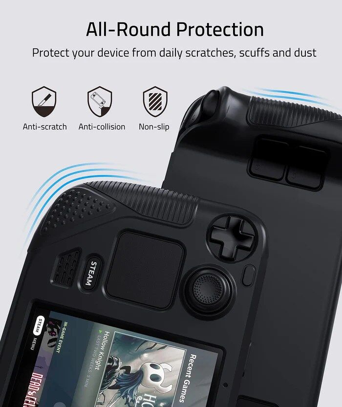 thumbnail image 2 of Silicone Protective Case Cover For Steam Deck / Steam Deck OLED (2023) - Anti-Slip, Shock Absorbent With 4 Thumb Grips (Black) 2 of 9