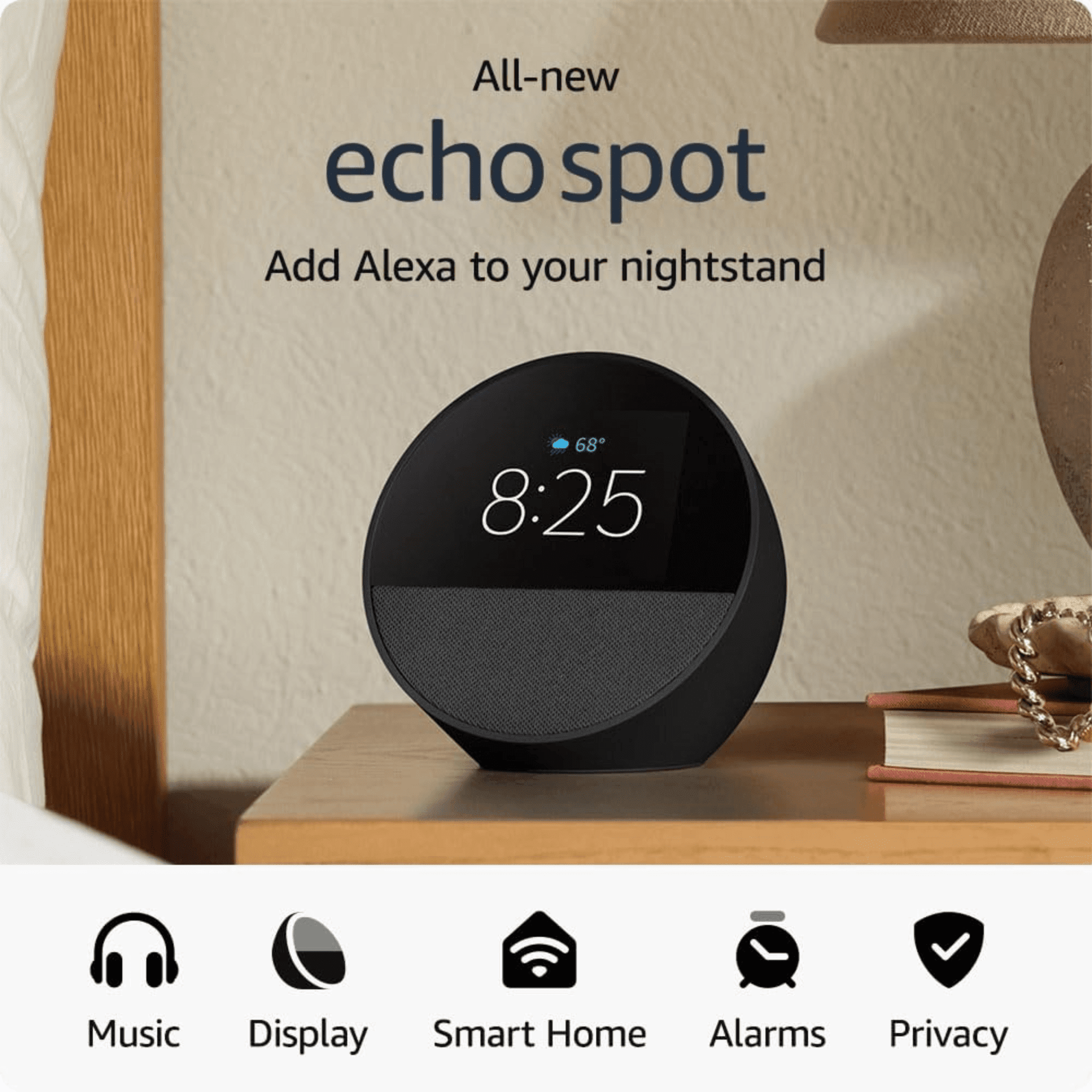 Amazon - Echo Spot (2024 release) - Black (Parallel Import
